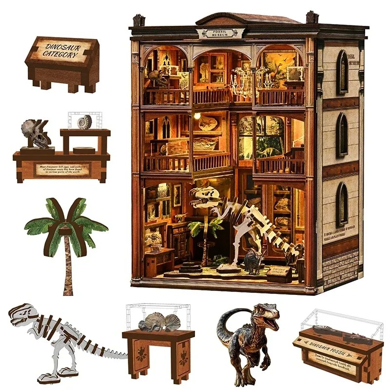 Diy Wooden Book Nook Kit Shelf Insert - DIY Boekenhoekje Plank Inzetstuk Kit Fossielenmuseum