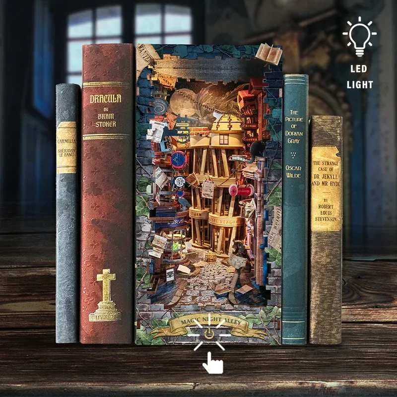 Retro DIY Magic Night Alley Ho - Diy Wooden Book Nook Kit Shelf Insert recensie en prijs