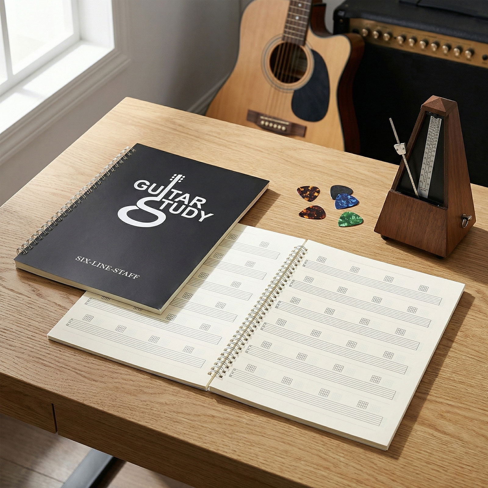 2 stuks 6-snarige gitaar tabla - Blank Sheet Music Notebook recensie en prijs